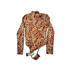 SHEIN Womens Floral Bodysuit Size XL Retro 70's Long Sleeve Boho Hippie Top